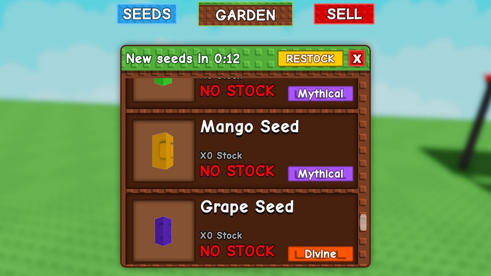 You must wait for the seed to get stocked (Image via Roblox)